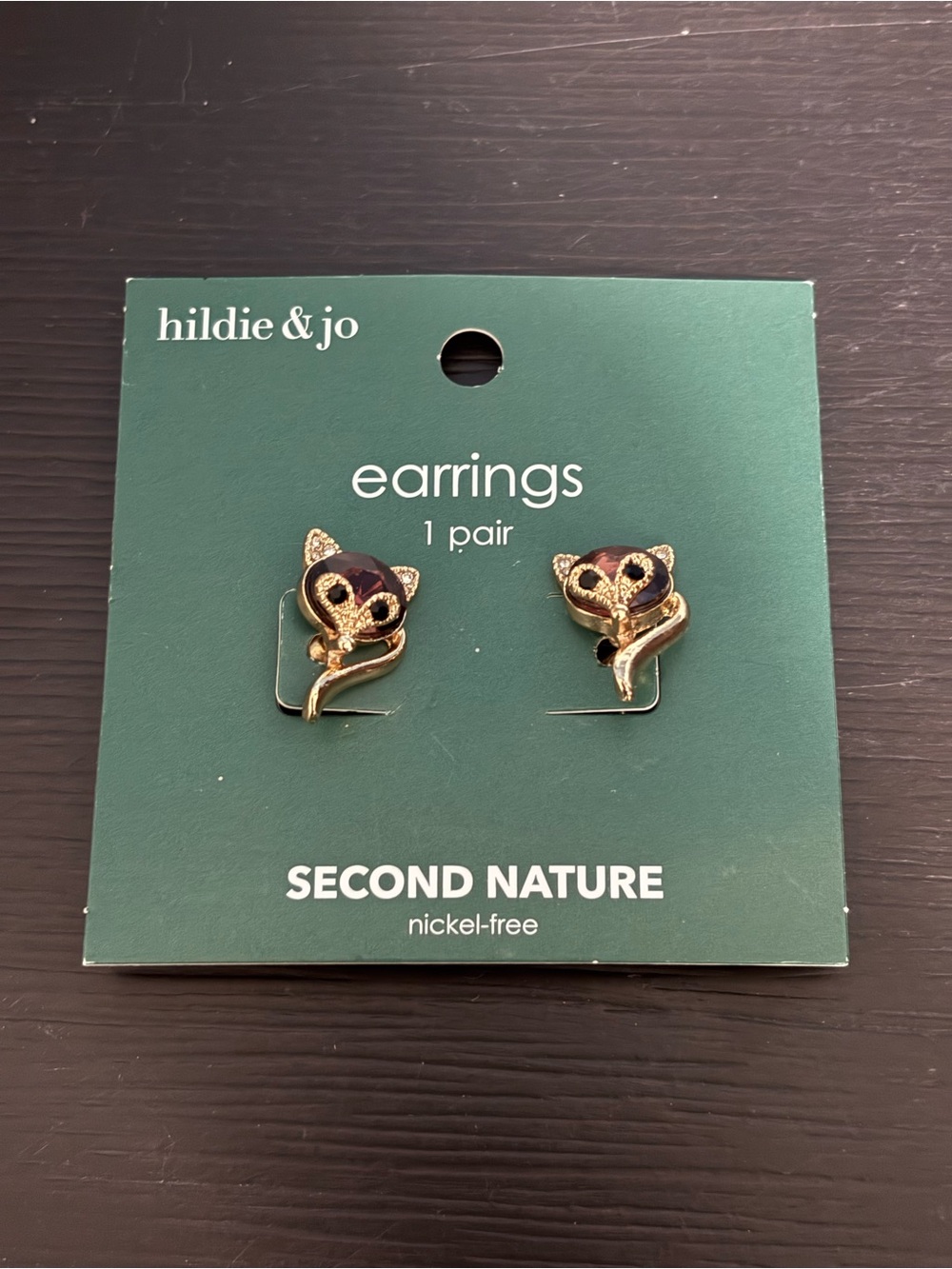 Hildie & Jo Second Nature Nickel Free Brown Fox earrings tiny rhinestones  New